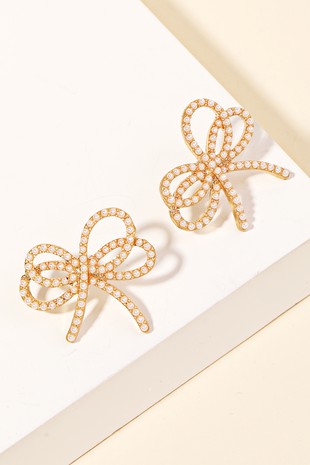 Rhinestone Bow Stud Earrings