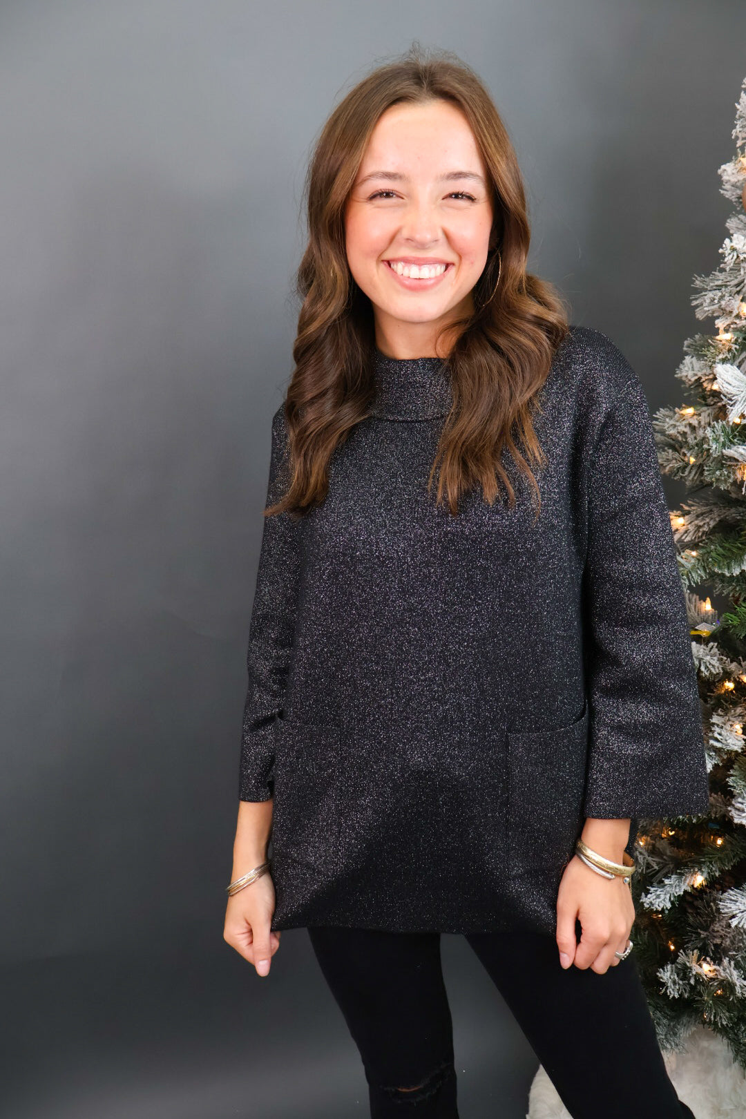 Metallic Blend Mock Neck Sweater