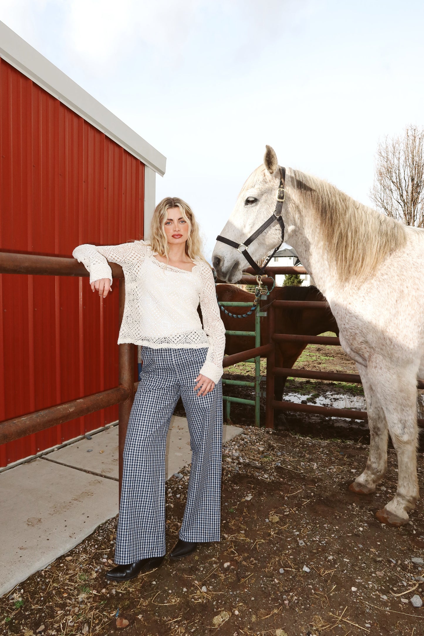 Waco Seersucker Checkered Pants in Navy