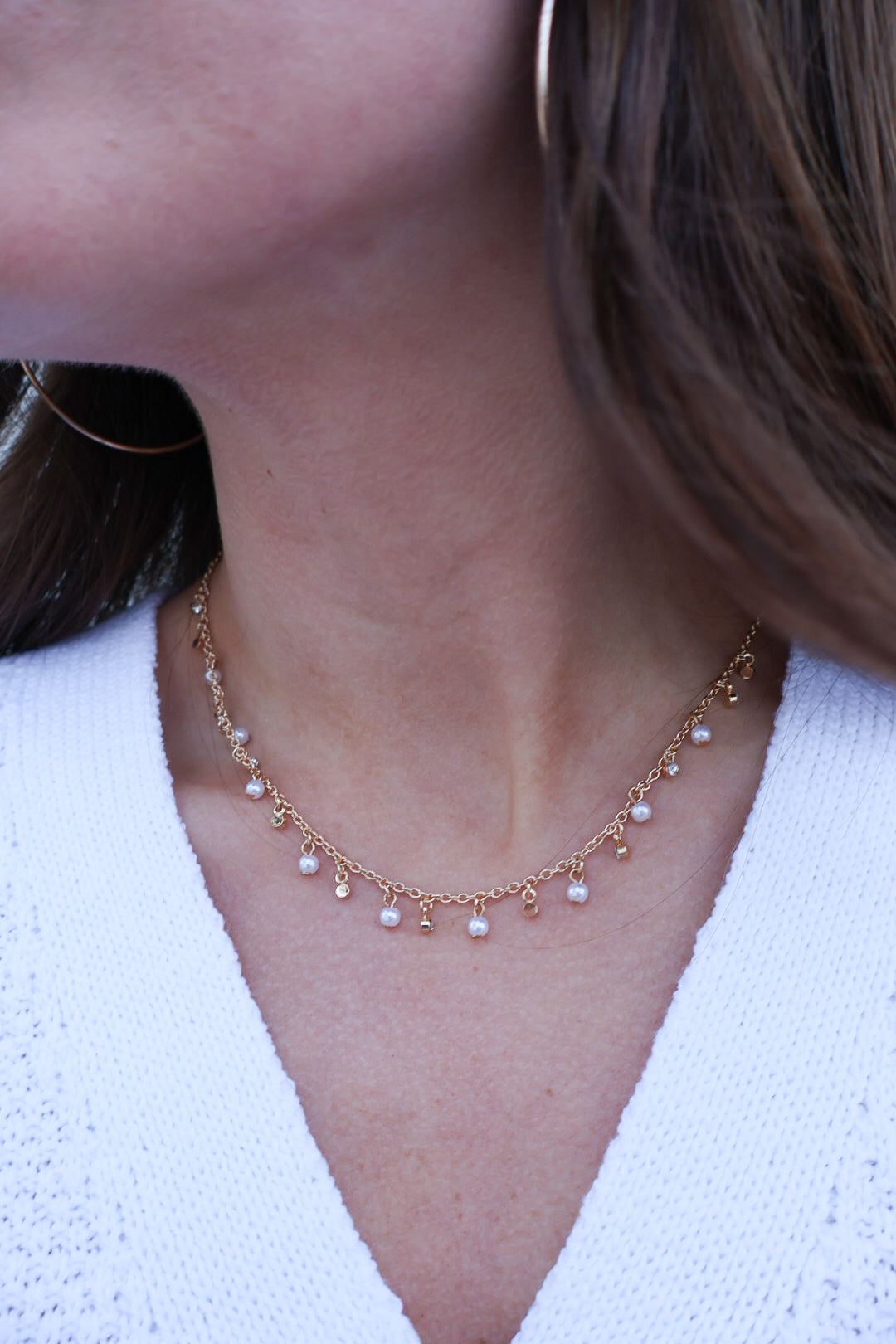 Delicate Pearl Drop Chain Necklace