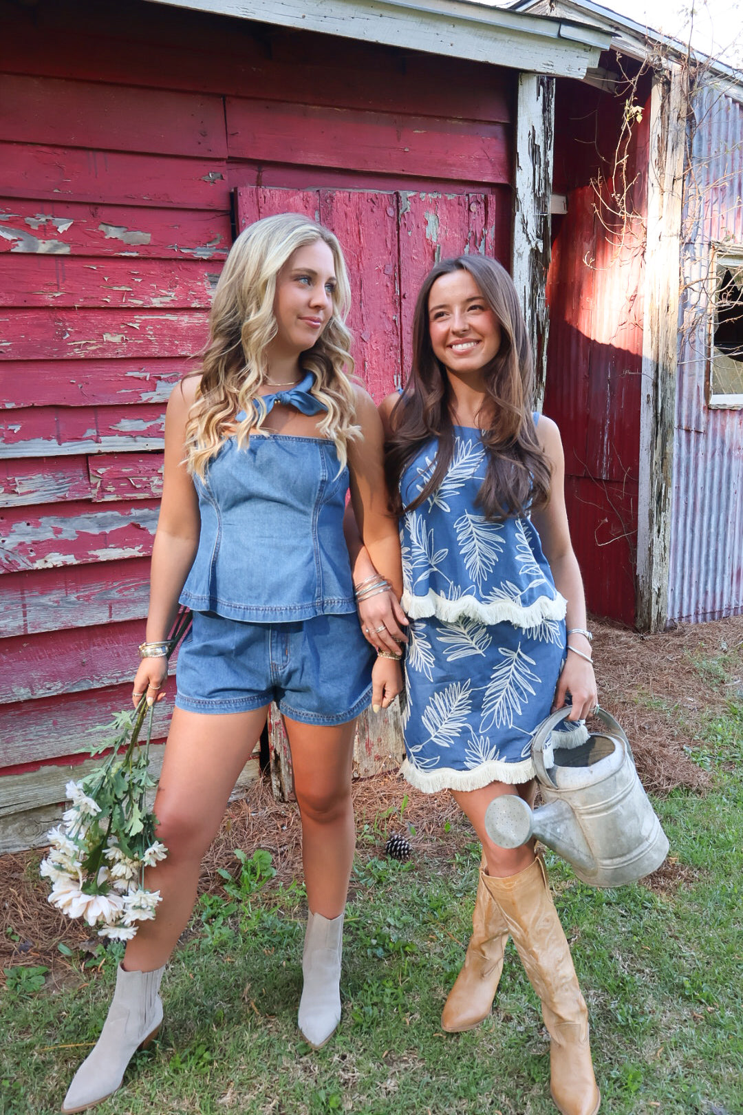 Strapless Denim Top and Shorts Set
