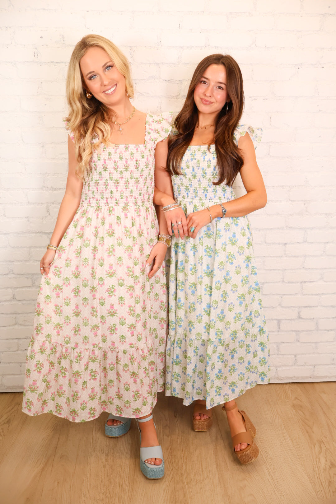 Block Floral Smocked Maxi Dress - Pink