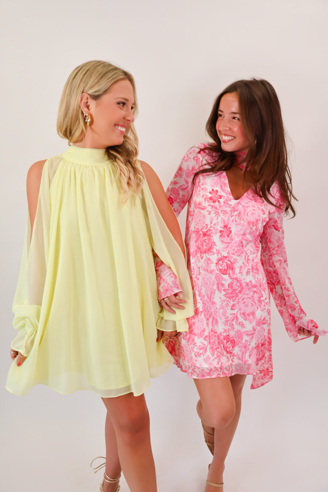 Citron Open Shoulder Chiffon Mini Dress