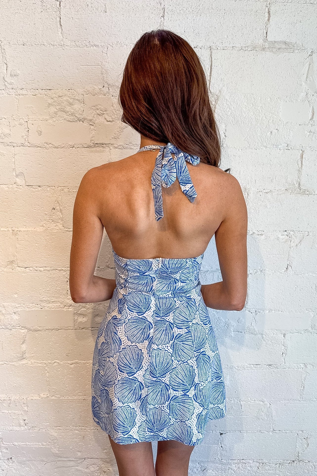 Blue Clams Halter Mini Dress
