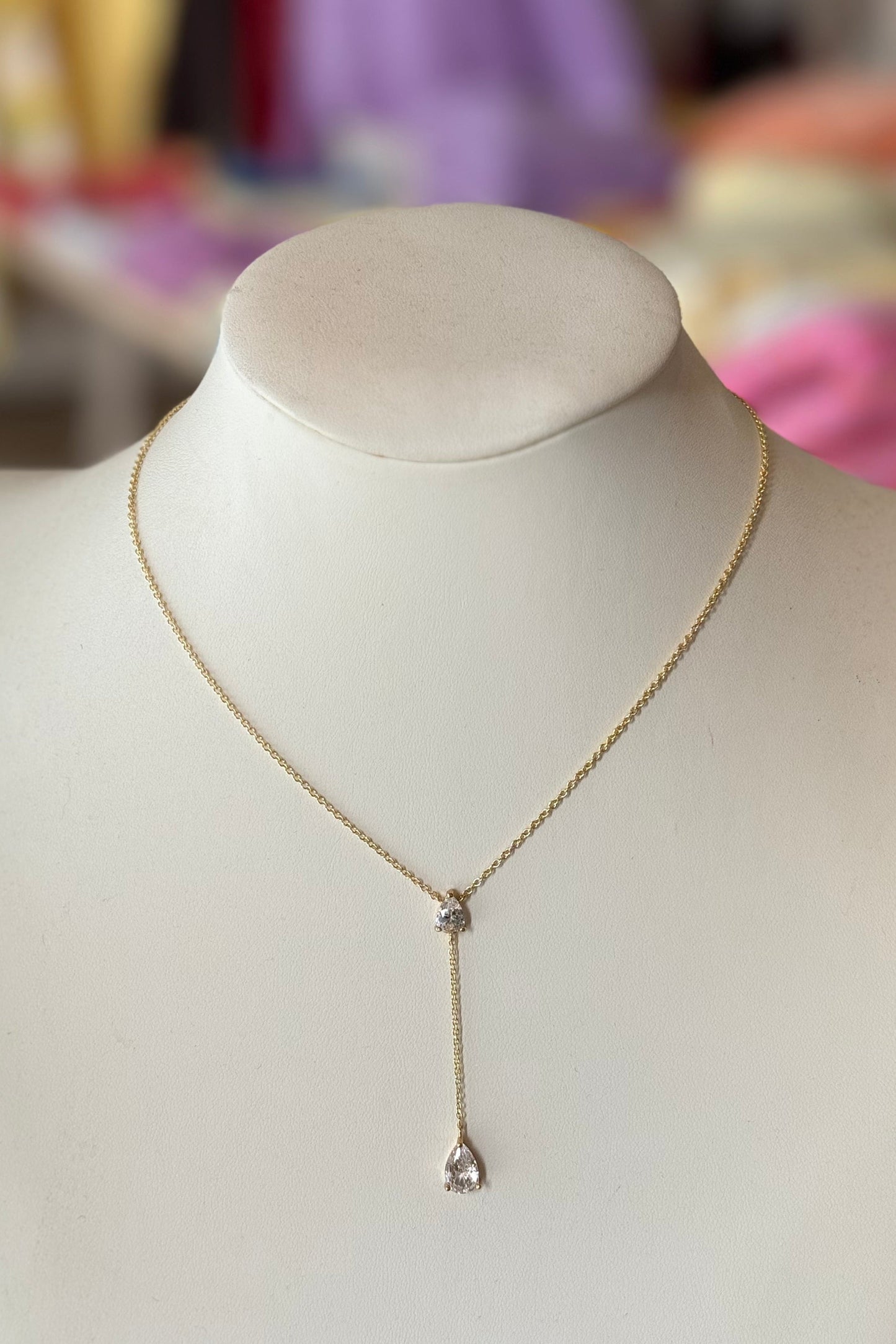 Double Diamond Drop Necklace
