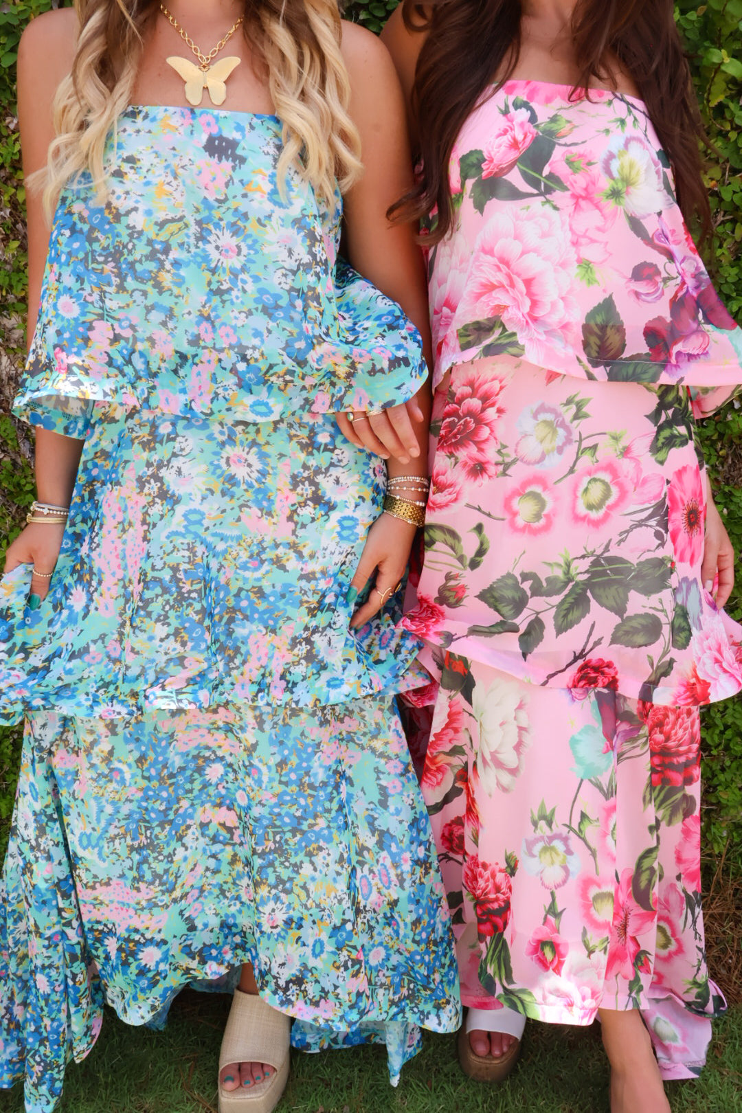 Pink Floral Tiered Ruffle Maxi Dress