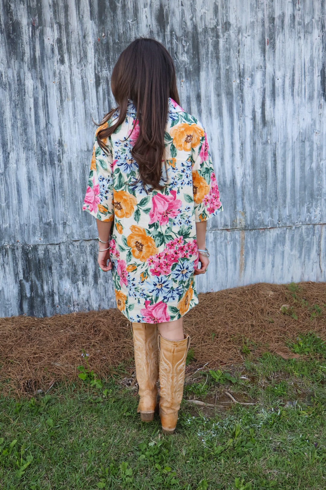 Floral Linen Boxy Dress