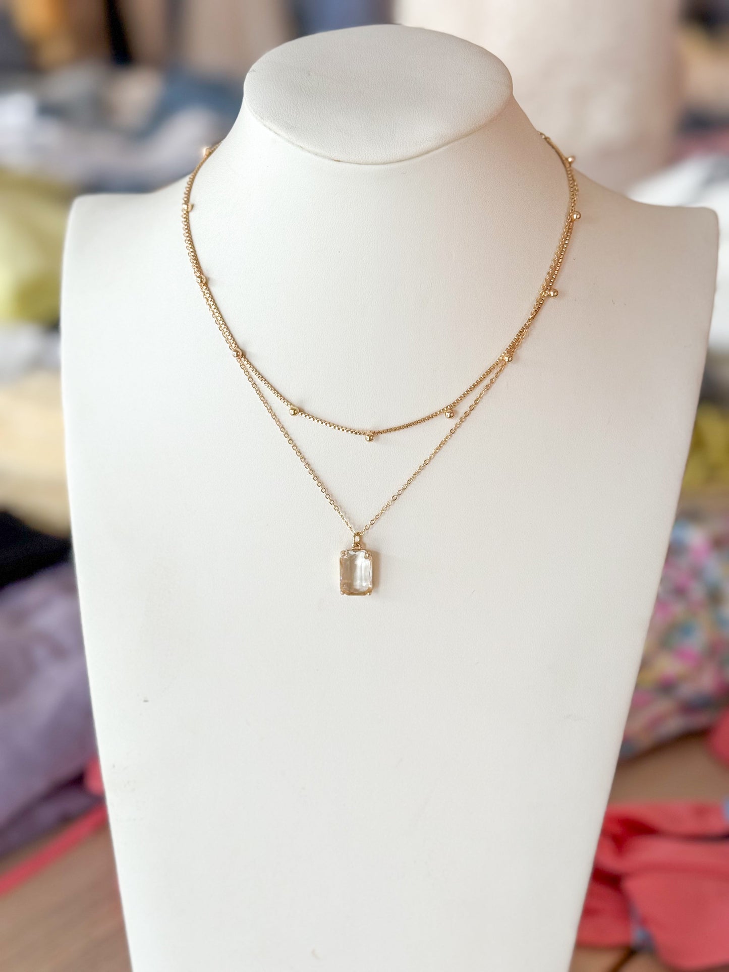 Double Wrap Gold Ball Necklace with Big Stud