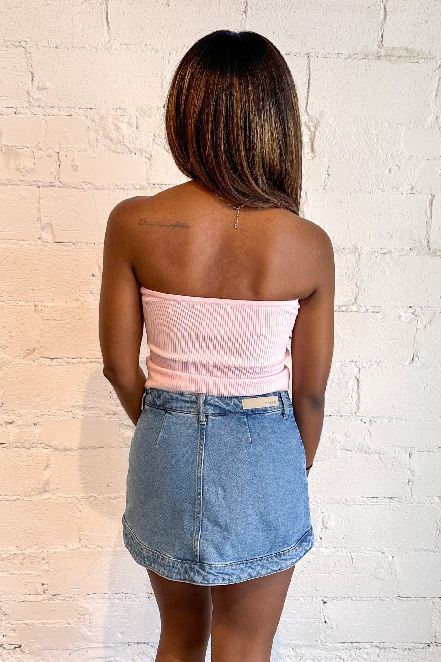 Light Denim Retro Wrap Skort
