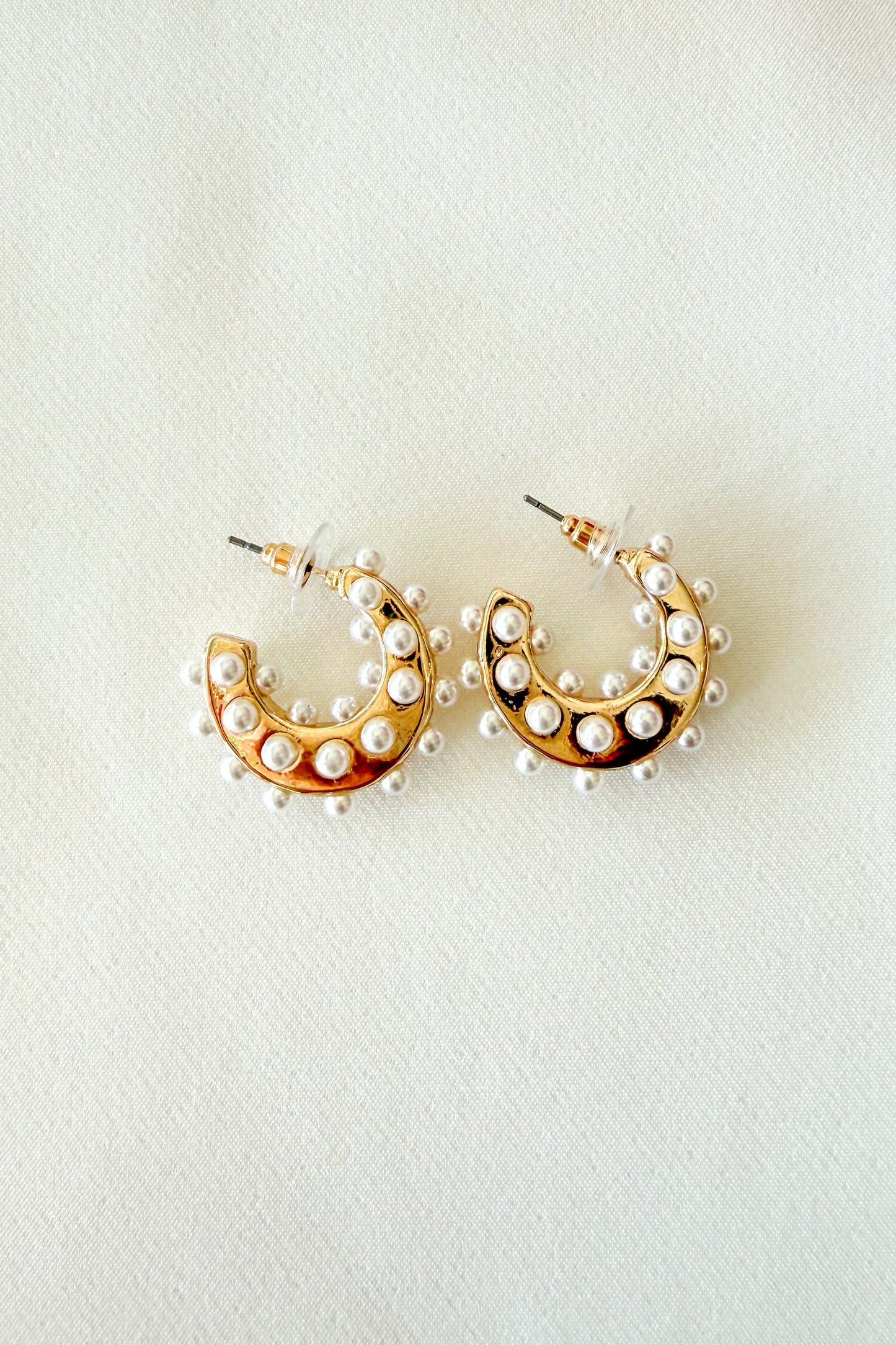 Medium Gold Hoops with Pearls