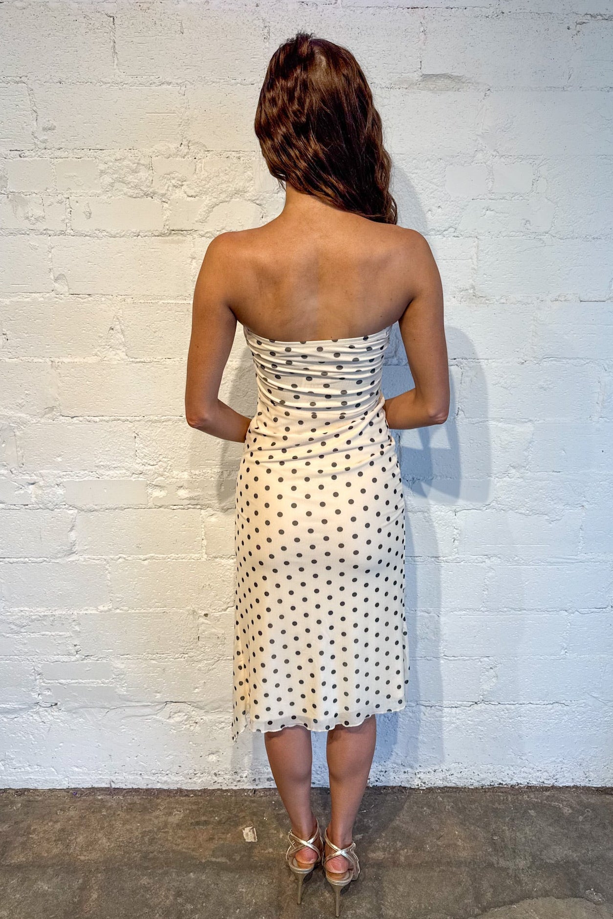 Polka Dot One Side Slit Tube Dress
