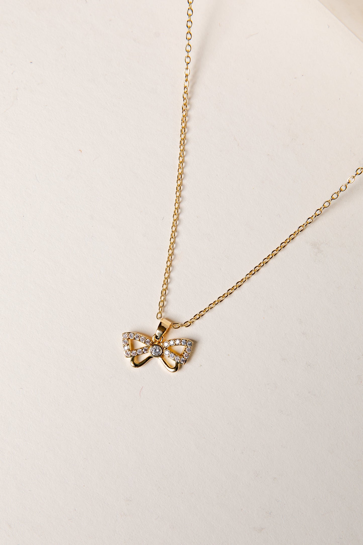 Bella Gold Rhinestone Bow Necklace