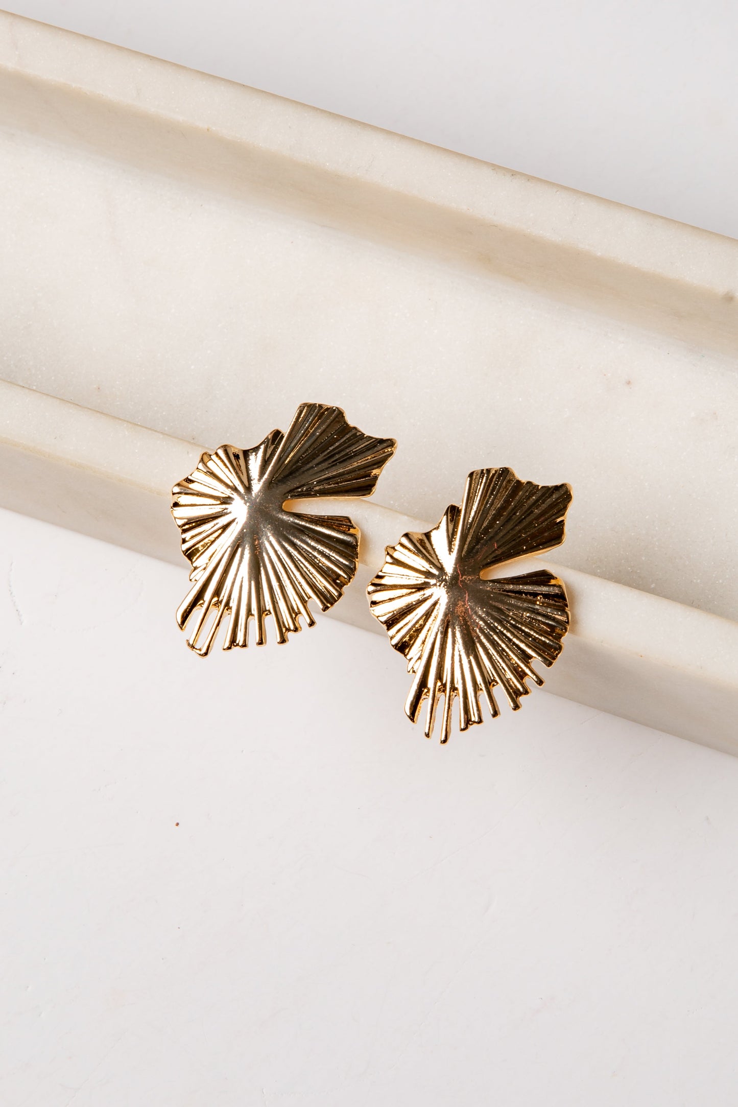 Amaya Gold Leaf Statement Stud Earrings