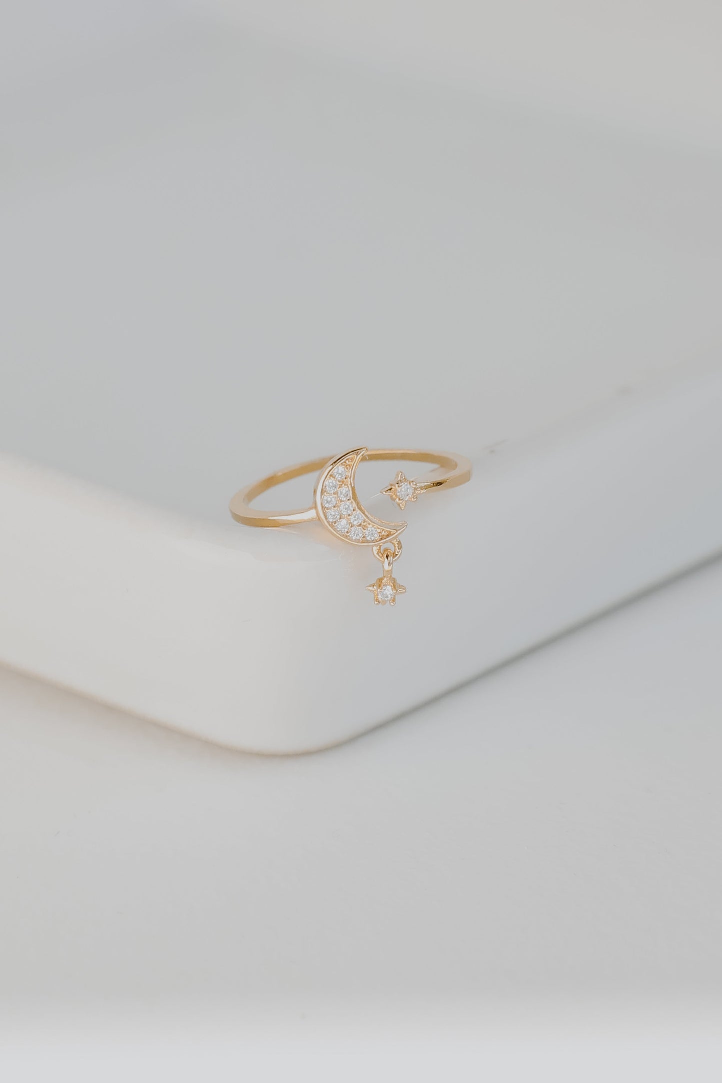 Anna Gold Rhinestone Star + Moon Ring