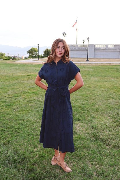 Liv Eyelet Dress in Navy