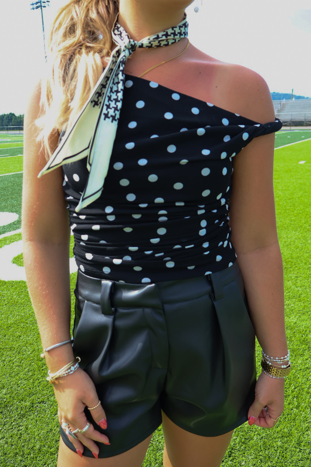 Black Polka Dot Asymmetrical Top