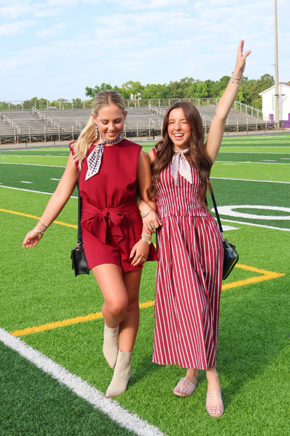 Burgundy Padded Shoulder Tie Romper