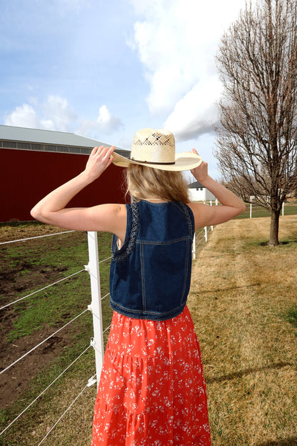 Mesa Braided Denim Vest in Dark Wash