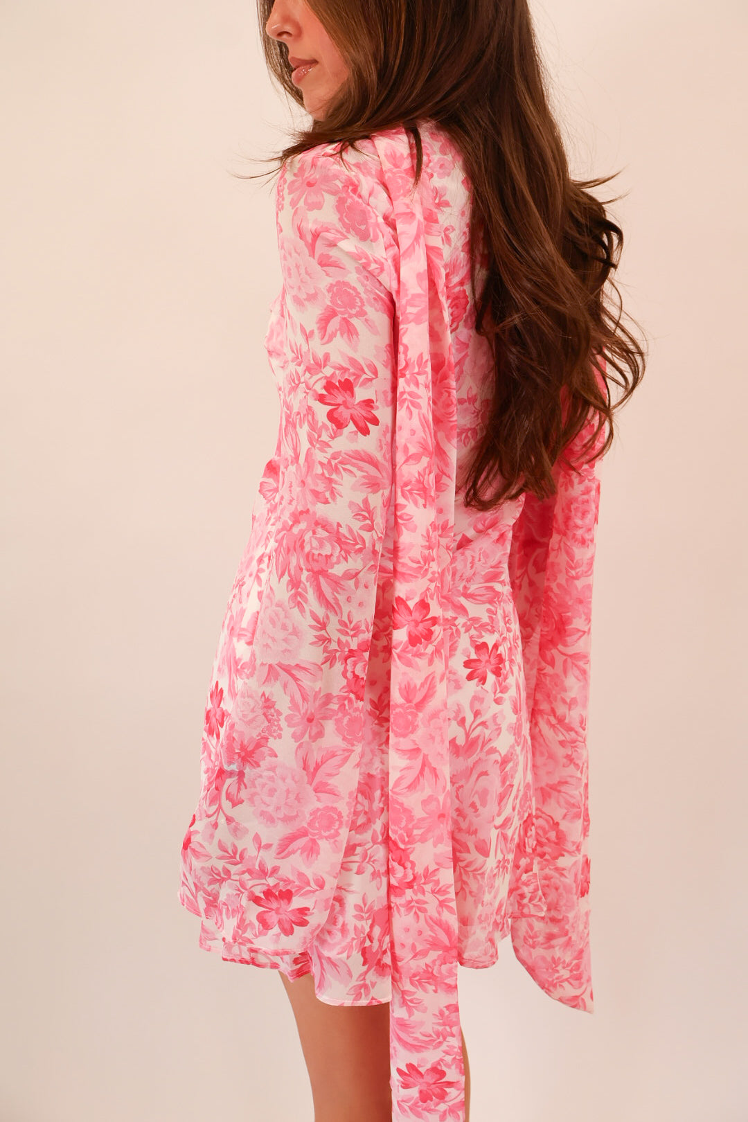 Rose Garden Scarf Neck Chiffon Mini Dress