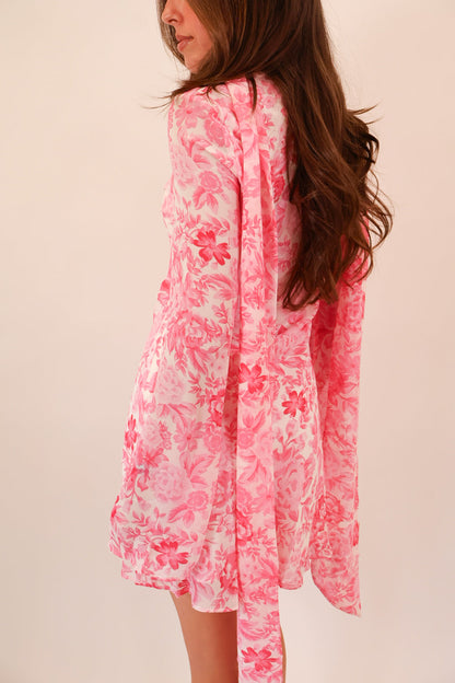 Rose Garden Scarf Neck Chiffon Mini Dress