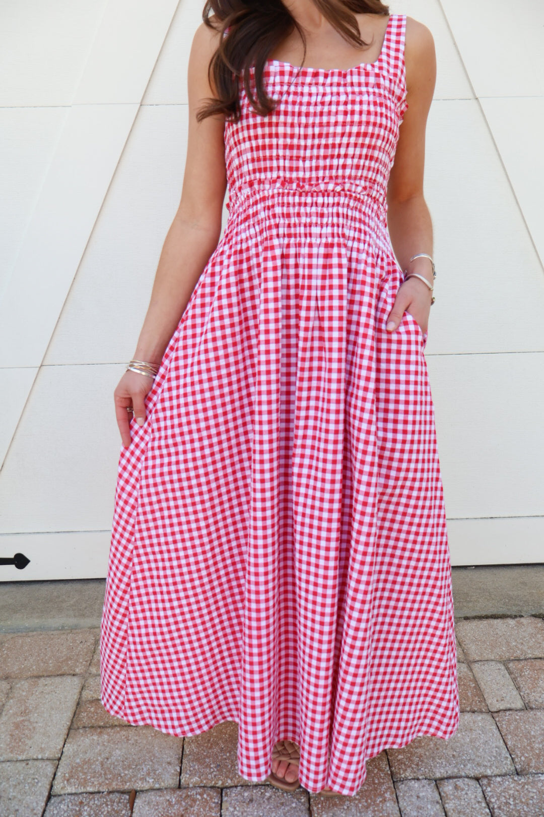 Red Gingham Midi Dress