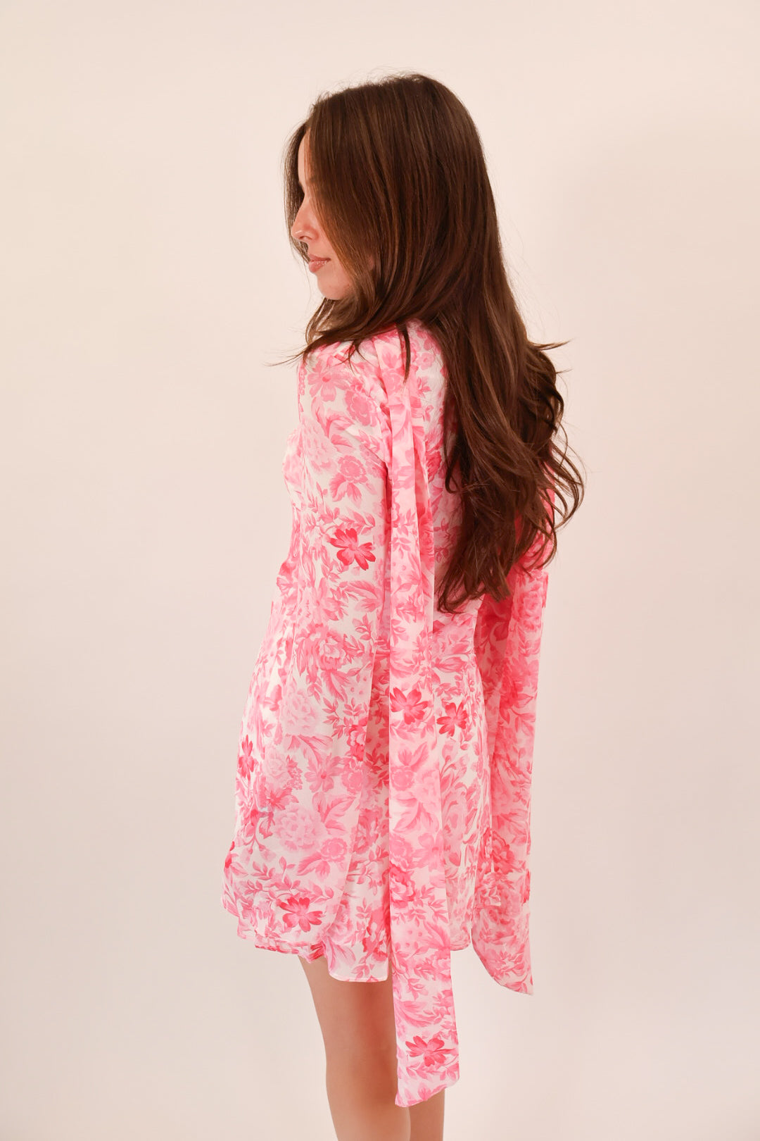 Rose Garden Scarf Neck Chiffon Mini Dress