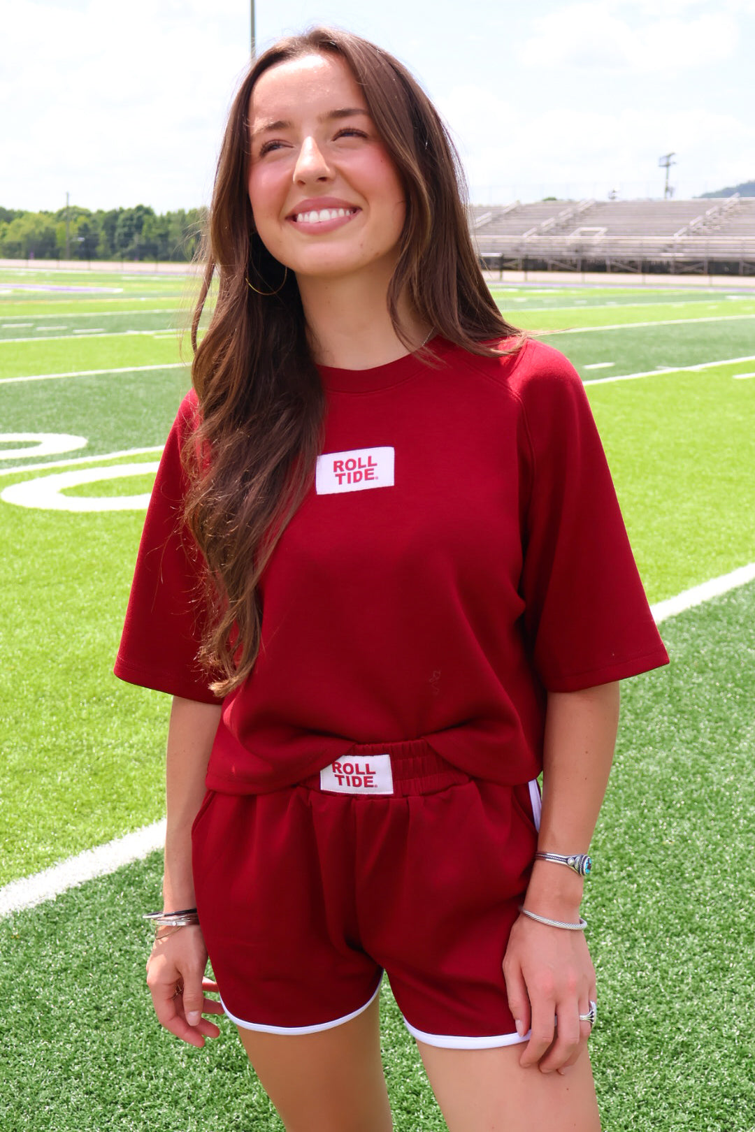 The Kristen Cropped Boxy Tee + Athletic Shorts Set - Roll Tide Patch