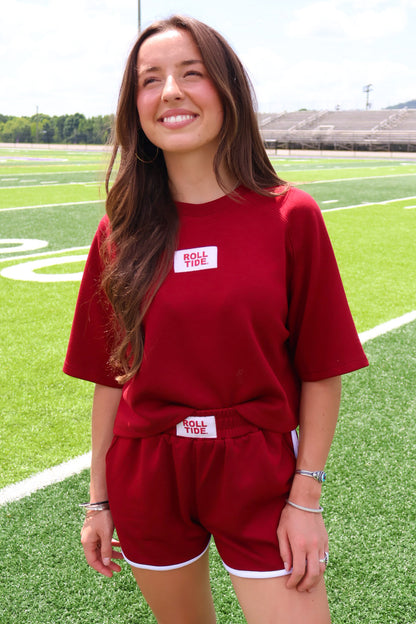 The Kristen Cropped Boxy Tee + Athletic Shorts Set - Roll Tide Patch