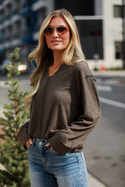 Aurora Olive Brushed Knit Top - DOORBUSTER