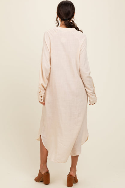 Beige Button Down Midi Dress
