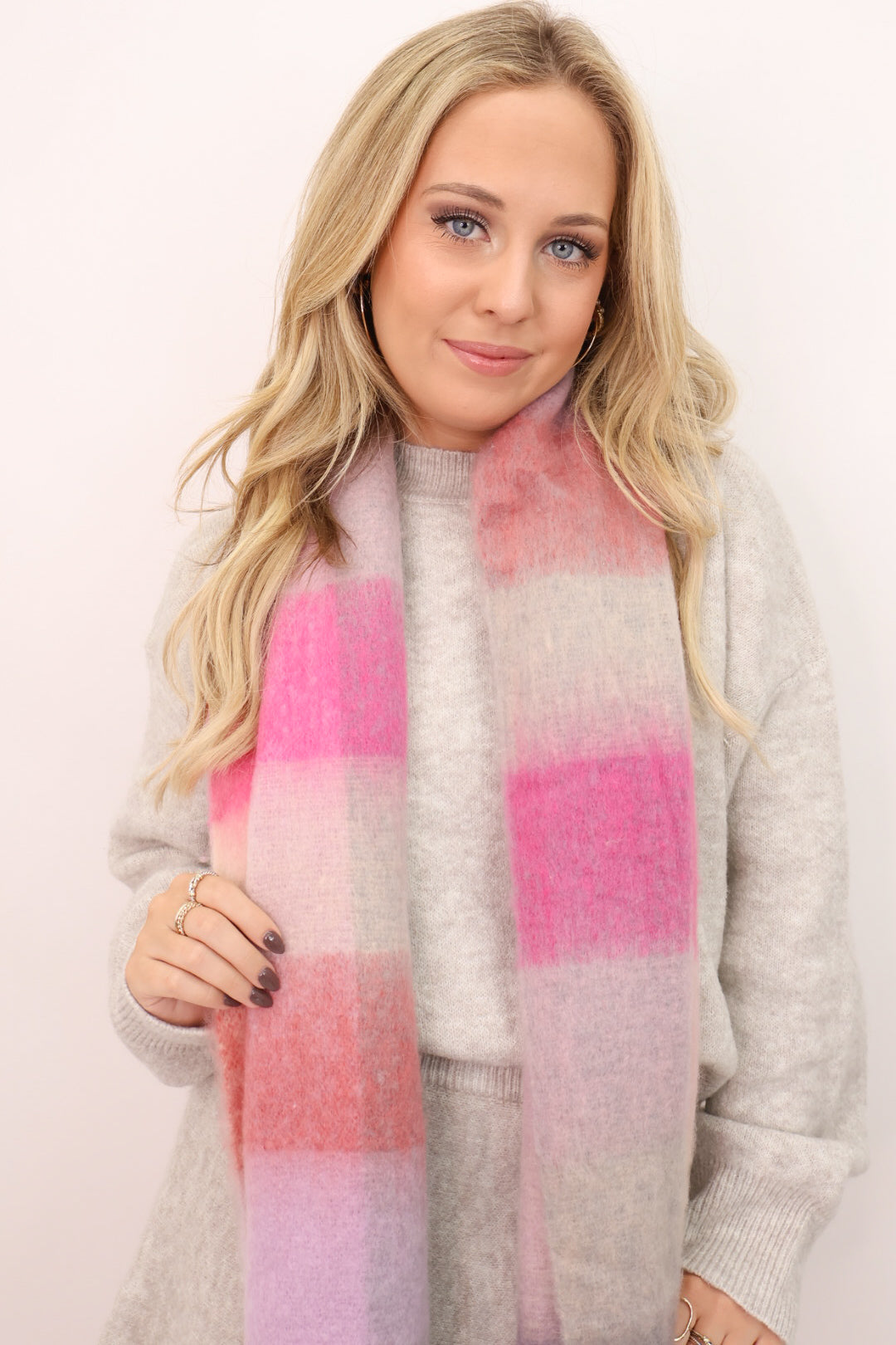 Oversized Plaid Scarf - Pink Mix
