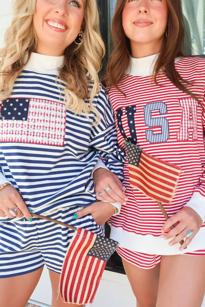 Flag Embroidered Mockneck Pullover & Shorts Set