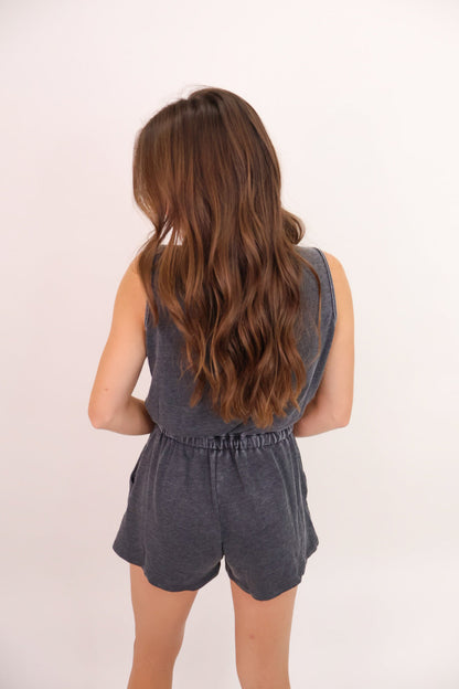 Charcoal Notch Neck Casual Romper