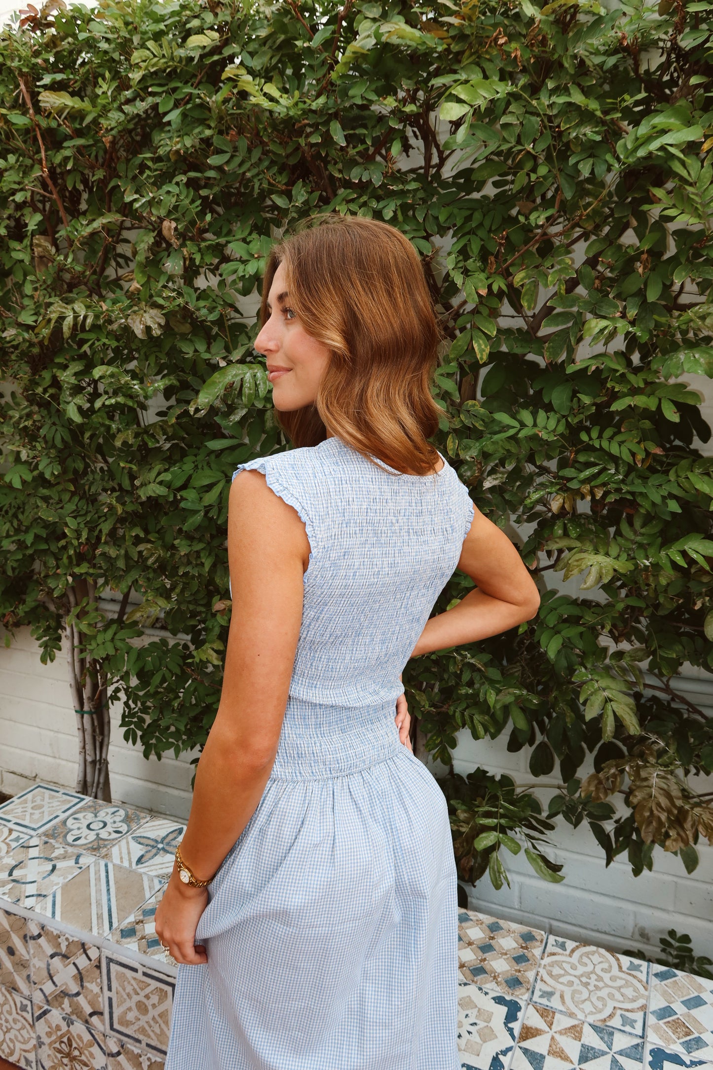 Tilly Gingham Midi in Light Blue