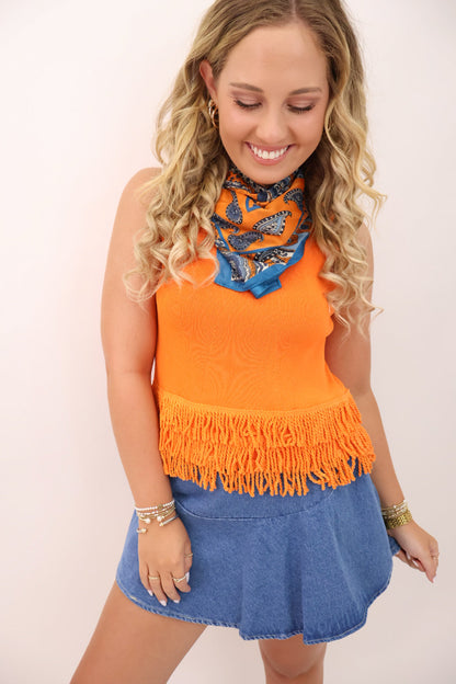 Fringe Hem Sweater Tank - Orange