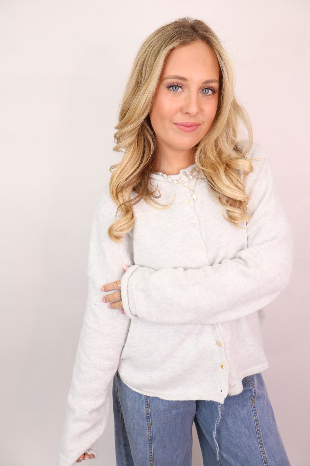 Everyday Button-Front Cardigan - Light Gray
