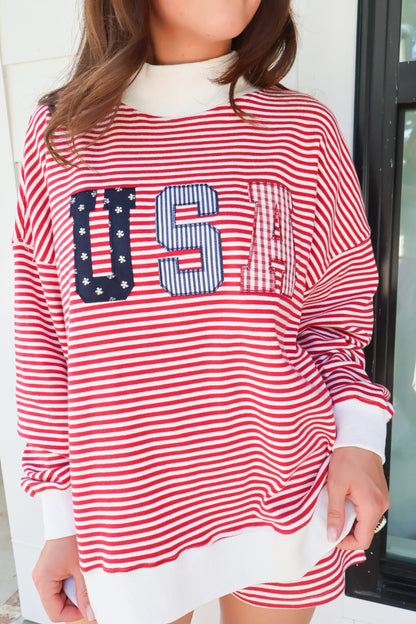 USA Patchwork Mockneck Pullover & Shorts Set