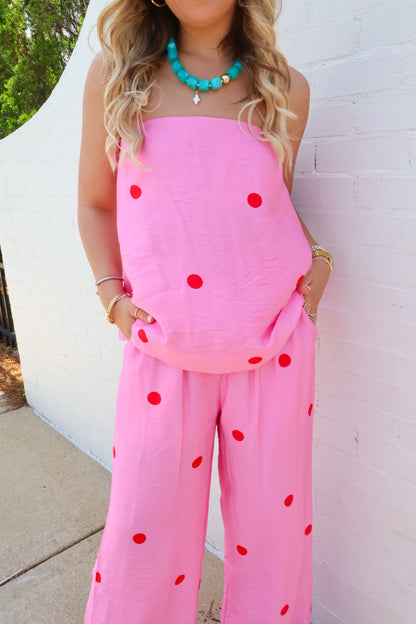 Sweet Spot Polka Dot Pants Set - Pink