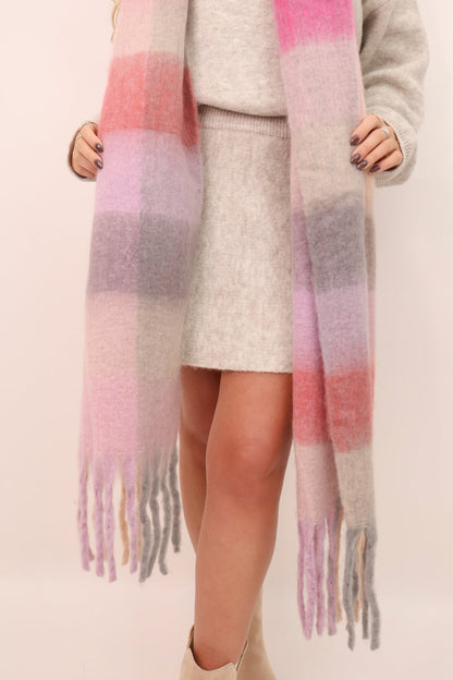 Oversized Plaid Scarf - Pink Mix