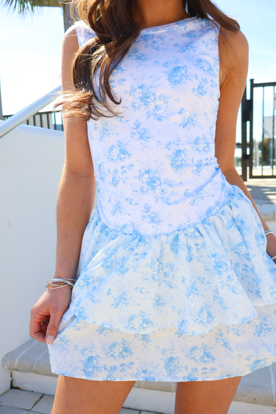 Floral Ruffle Athletic Dress - Blue