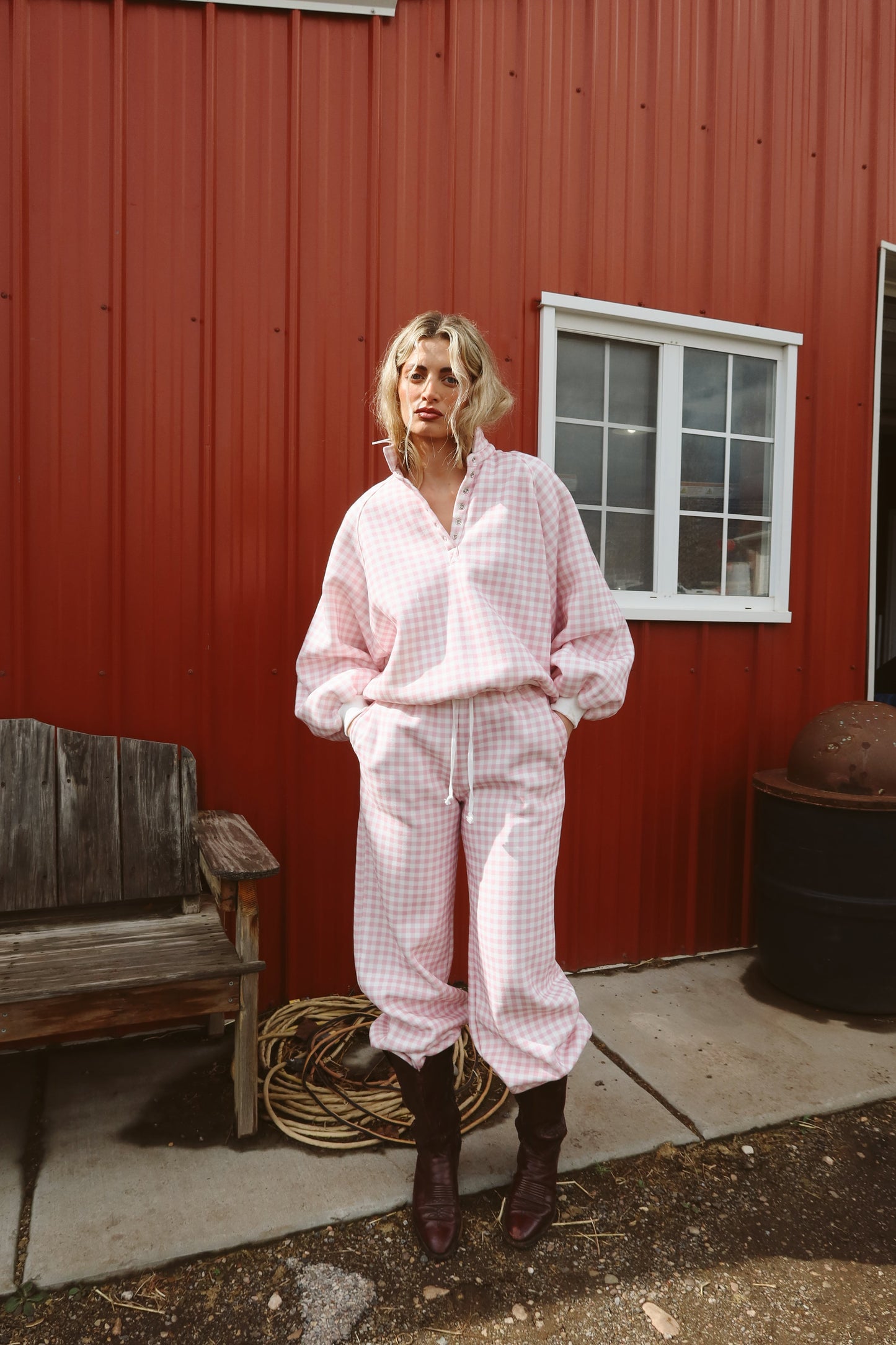 Dolly Gingham Joggers in Pink