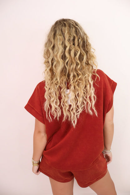 Mineral Washed Shorts Set - Burgundy