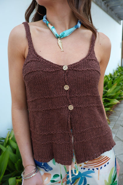 Brown Button Front Knit Tank