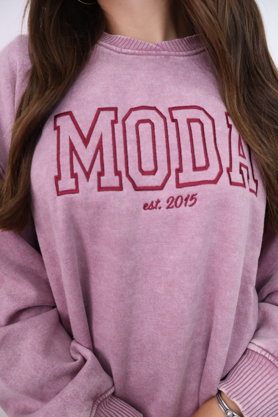 Moda Embroidered Oversized Pullover - Cranberry
