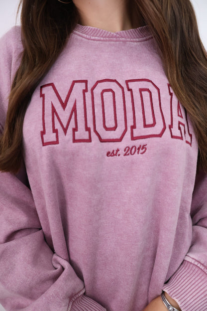 Moda Embroidered Oversized Pullover - Cranberry