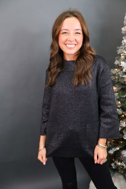 Metallic Blend Mock Neck Sweater