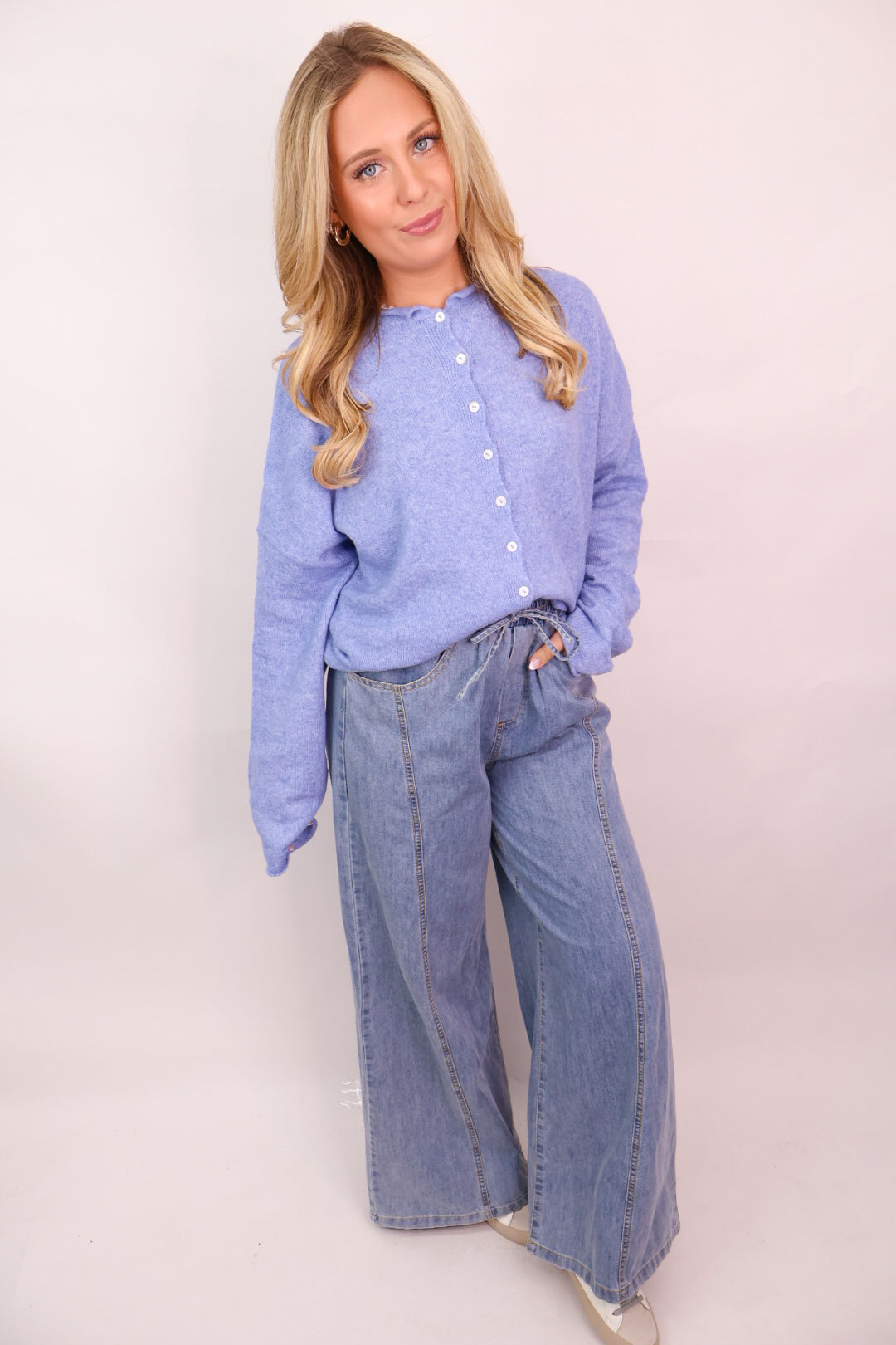 Everyday Button-Front Cardigan - Dusty Blue