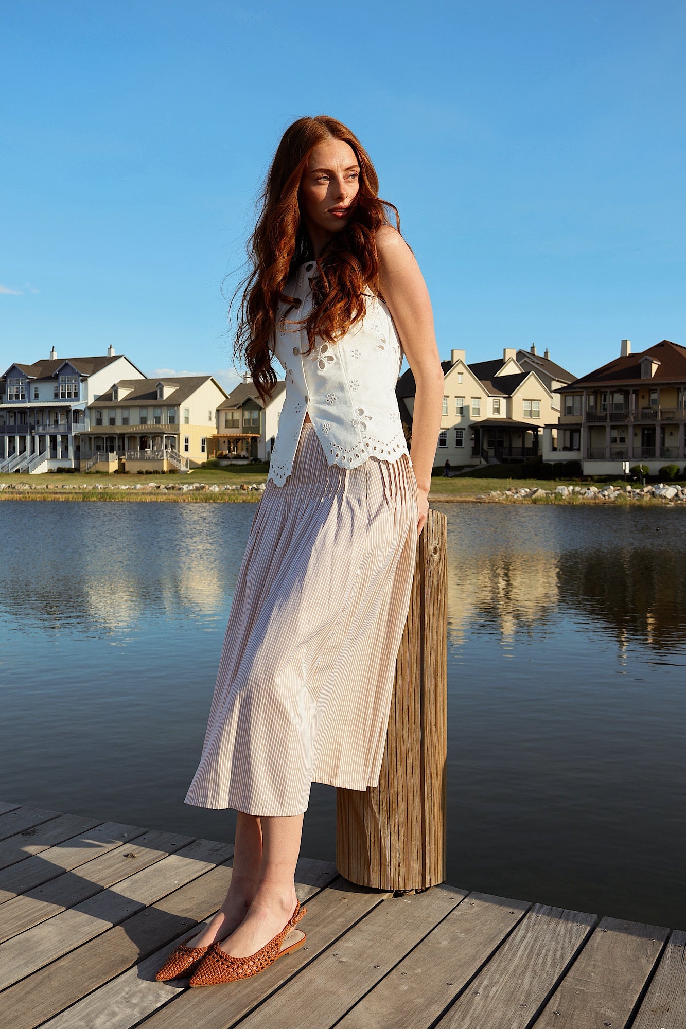 FINAL SALE - Ella Pinstripe Skirt in Cream