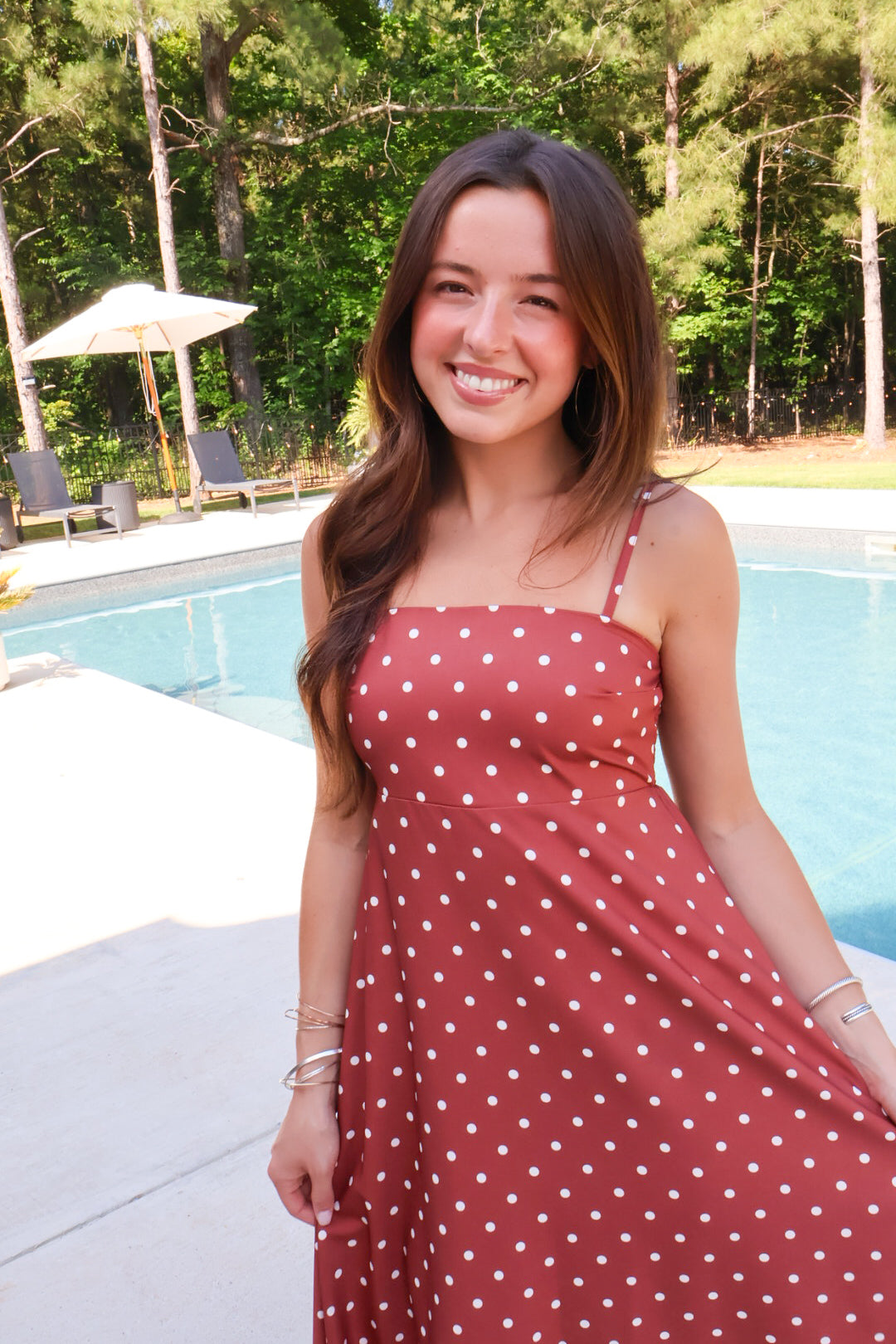 Brown + White Polka Dot Maxi Dress