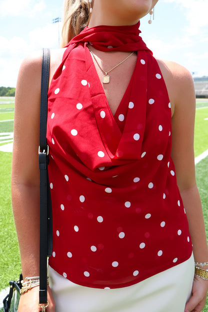 Red Polka Dot Halter Top with Scarf Tie